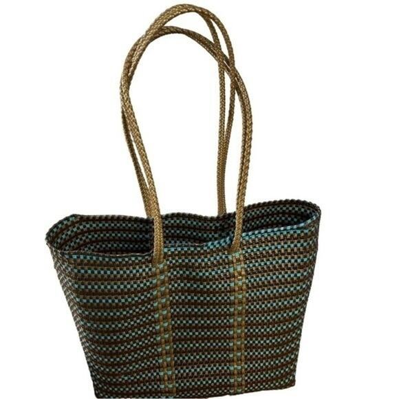 Spring/Summer Woven Tote, shopping, beach, travel, Resort, Turquoise, OS - Picture 3 of 7